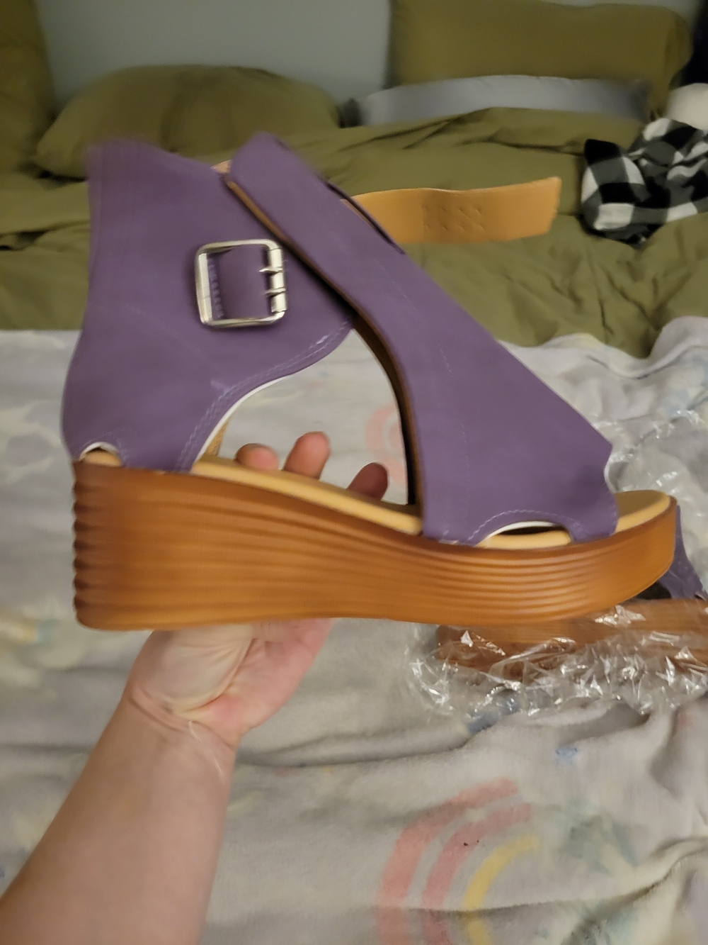 Lavender Platform Wedge Sandals with Ankle Strap - Picture 3 of 6